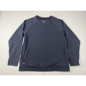 Bylt Mens Navy Long Sleeve Premium Crew Neck Pullover Pockets Sweatshirt Large